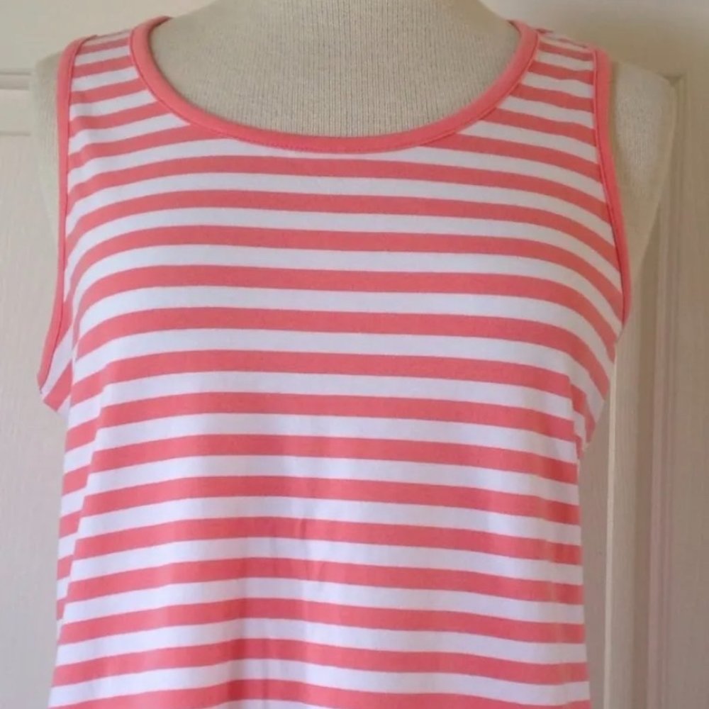 Michael Kors MK Gold Stud Logo Striped Sleeveless Tank Top Shirt Caribbean Pink